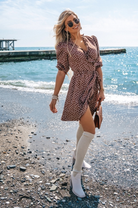 Платье "Алета", какао, молочный горох