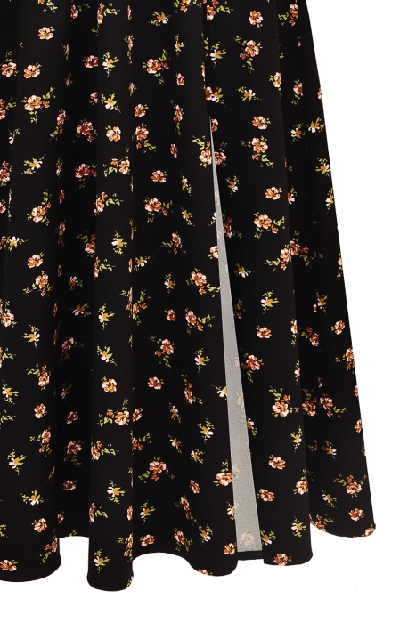 Платье "Эсми" черное, принт бежевые цветы