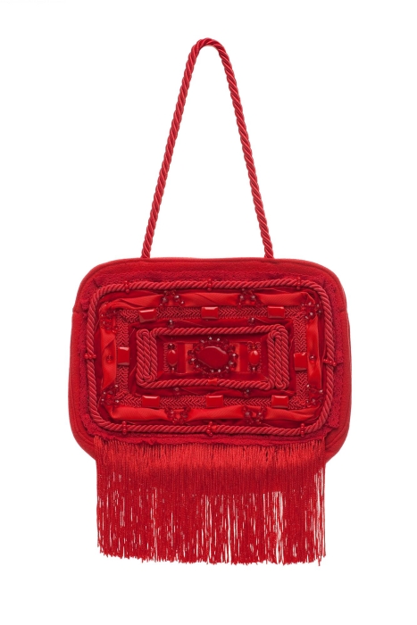 Ридикюль квадратный красный, жемчуг