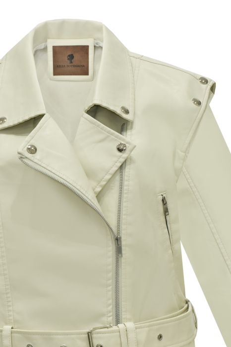 Куртка - косуха "Ренли" молочная, эко-кожа, имитация подвязки