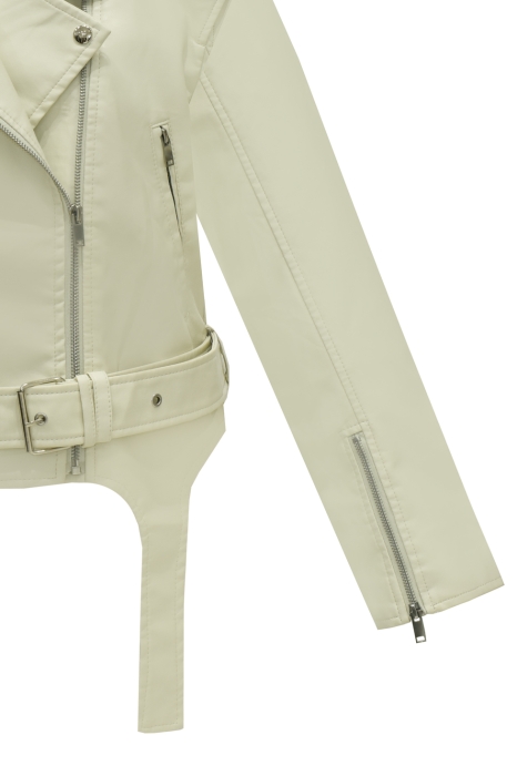 Куртка - косуха "Ренли" молочная, эко-кожа, имитация подвязки