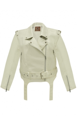 Куртка - косуха "Ренли" молочная, эко-кожа, имитация подвязки