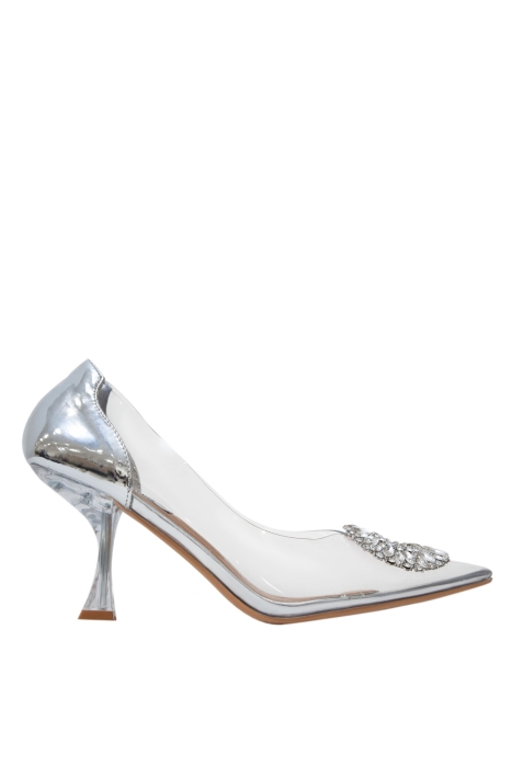 Туфли серебристые, силикон, крупная брошь со стразами