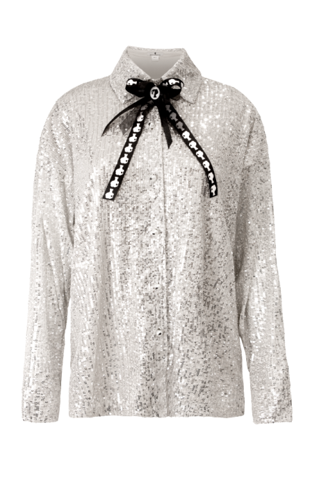 Блуза - рубашка "Вивит" светло-серая, серебристые пайетки