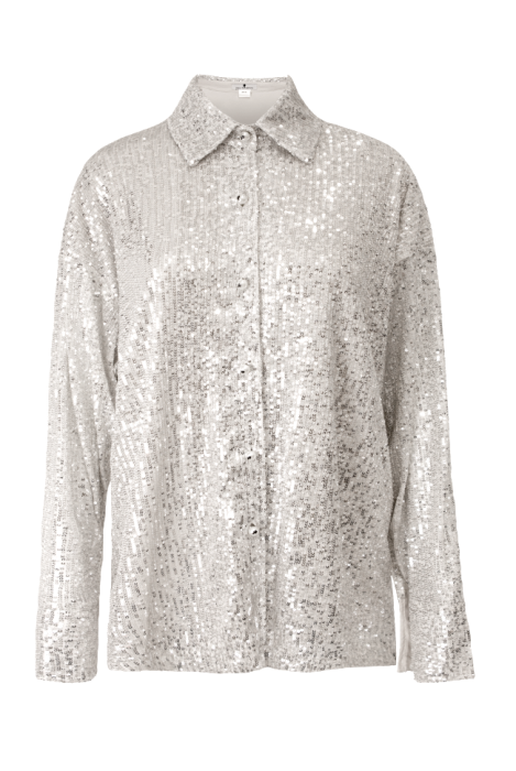 Блуза - рубашка "Вивит" светло-серая, серебристые пайетки