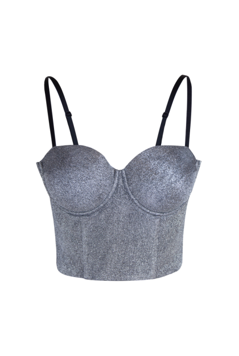 Топ - корсет "Бенита" серебристый, люрекс, на завязках