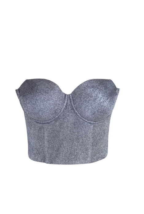 Топ - корсет "Бенита" серебристый, люрекс, на завязках
