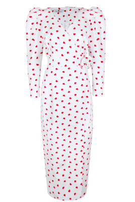 Платье "Эмелис" белое, принт "сердечки", миди