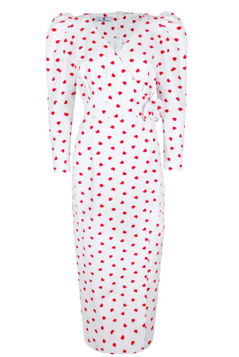 Платье "Эмелис" белое, принт "сердечки", миди