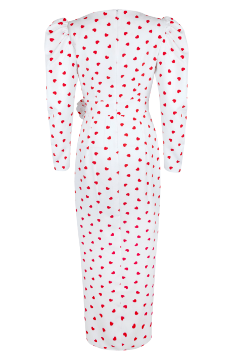 Платье "Эмелис" белое, принт "сердечки", миди