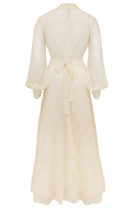 Платье "Джаннет" Ванильно-Молочное, стойка воротник, Стиль Прованс, с кружевом
