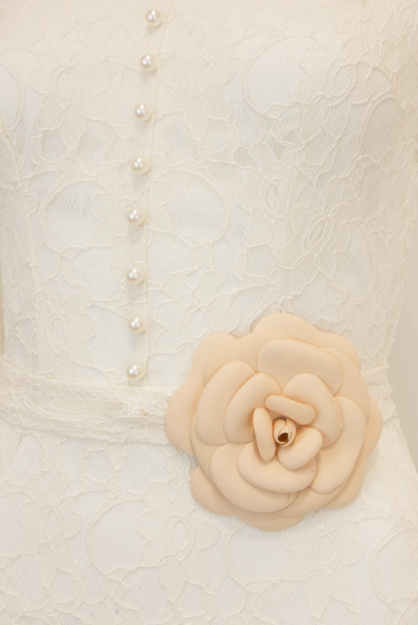 Платье "Джаннет" Ванильно-Молочное, стойка воротник, Стиль Прованс, с кружевом