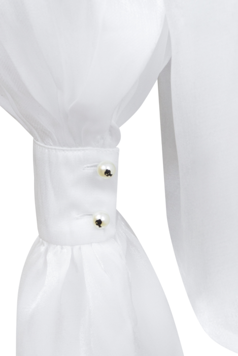 Блуза "Олли", белая, молочная,органза, манжеты плиссе, с воротником