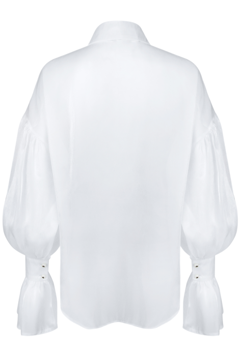 Блуза "Олли", белая, молочная,органза, манжеты плиссе, с воротником