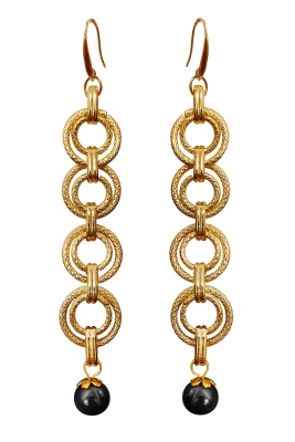 Серьги с жемчугом графит, на колечках (золото)