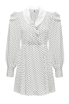 Платье "Амира" белое, черный горох, белый воротник, мини