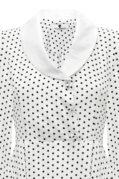 Платье "Амира" белое, черный горох, белый воротник, мини