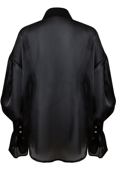 Блуза "Олли", чёрная, органза, манжеты плиссе, с воротником