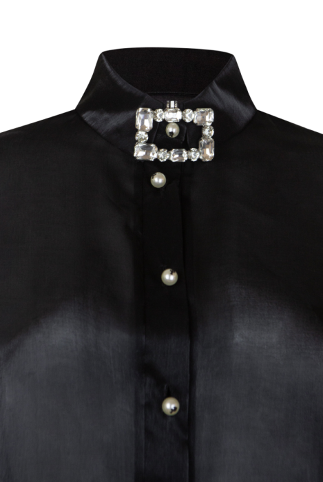 Блуза "Олли", чёрная, органза, манжеты плиссе, с воротником