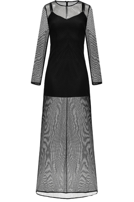 Платье "София" черное, фатин в точку, с комбинацией