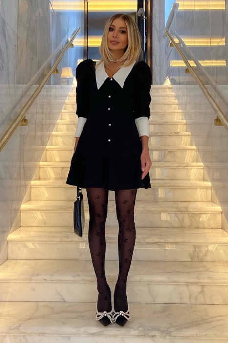 Платье "Эсмина" черное, белый воротник, мини