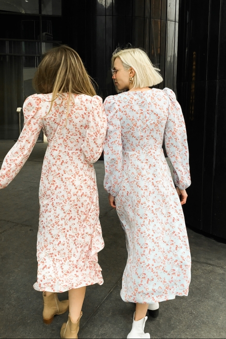 Платье - халат "Ирэн" молочное, цветочный принт