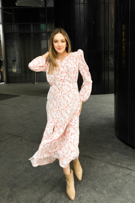 Платье - халат "Ирэн" молочное, цветочный принт