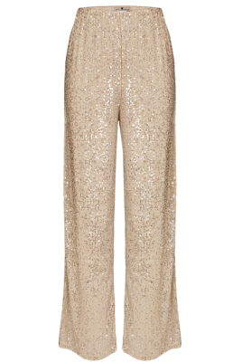 Брюки "Эрлис" бежевые, серебристые пайетки, палаццо