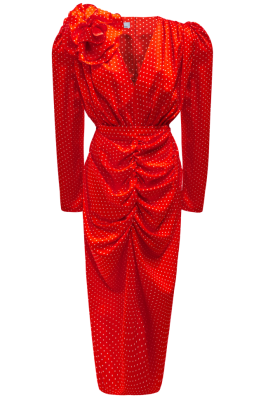 Платье "Грейсис" красное, принт "горошек", миди