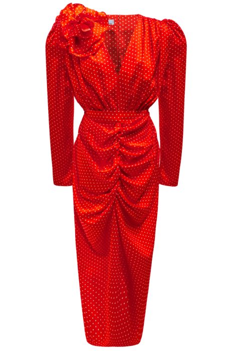 Платье "Грейсис" красное, принт "горошек", миди