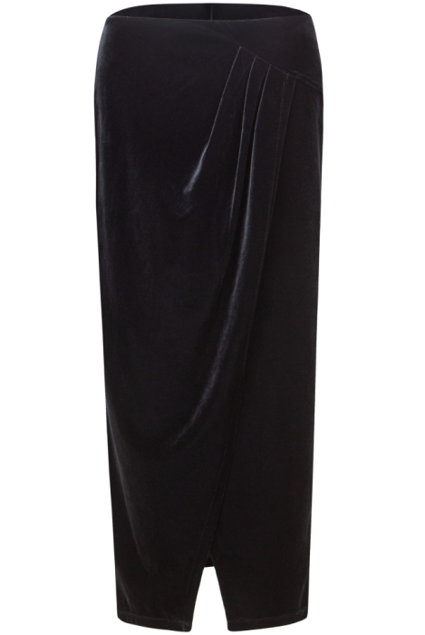 Юбка "Руж", миди, чёрная, бархат, карандаш, со сборкой, 90 см