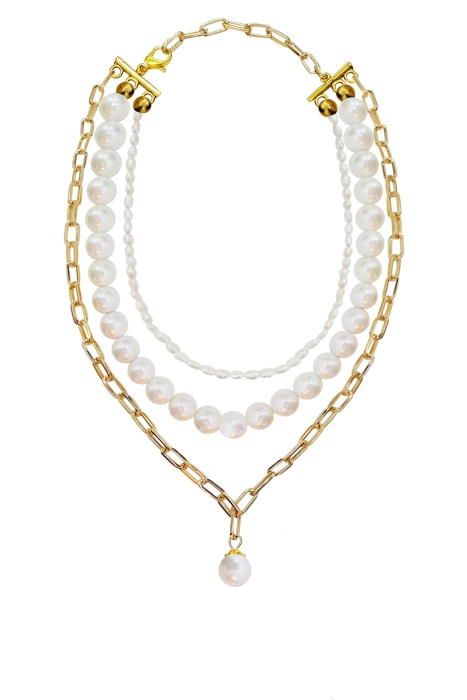 Чокер (колье) "Эрика" золотистое, с жемчугом двух видов (3 нити)