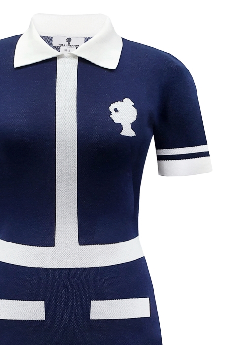 Платье "Альма" вязаное, синее с белым