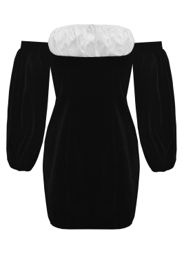 Платье "Джианна" черное, бархат, белая вставка по декольте