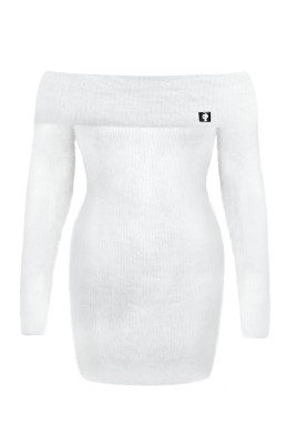 Платье "Декольте" белое, мини, ангора, пушистое