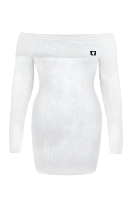 Платье "Декольте" белое, мини, ангора, пушистое