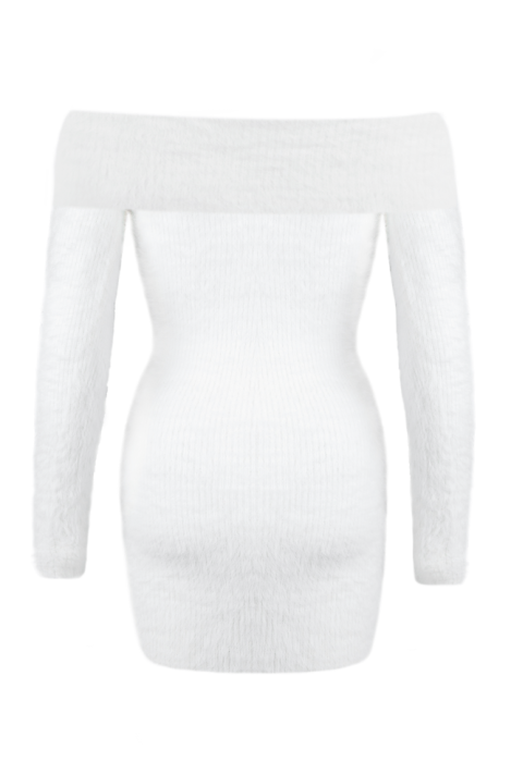 Платье "Декольте" белое, мини, ангора, пушистое