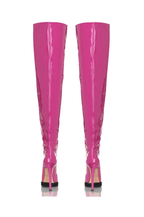 Ботфорты шпилька лак розовые