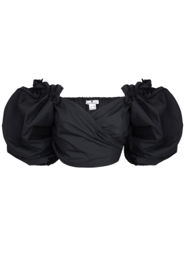 Блуза - топ "Рене" черная, объёмные рукава, на завязках