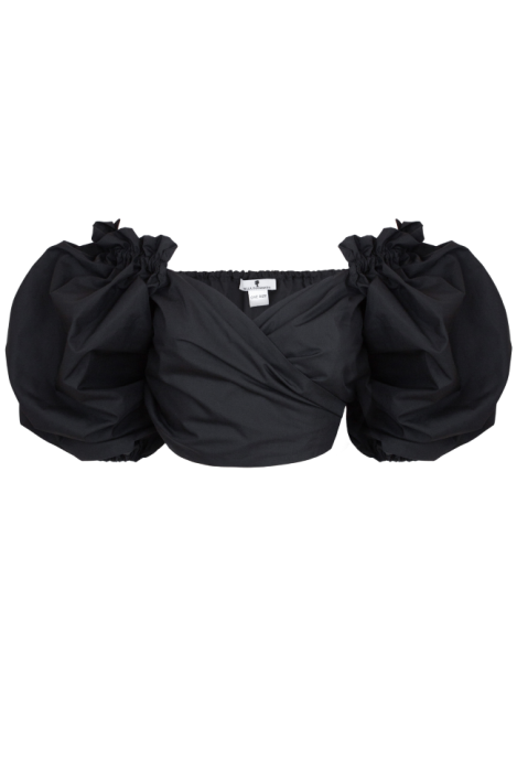 Блуза - топ "Рене" черная, объёмные рукава, на завязках