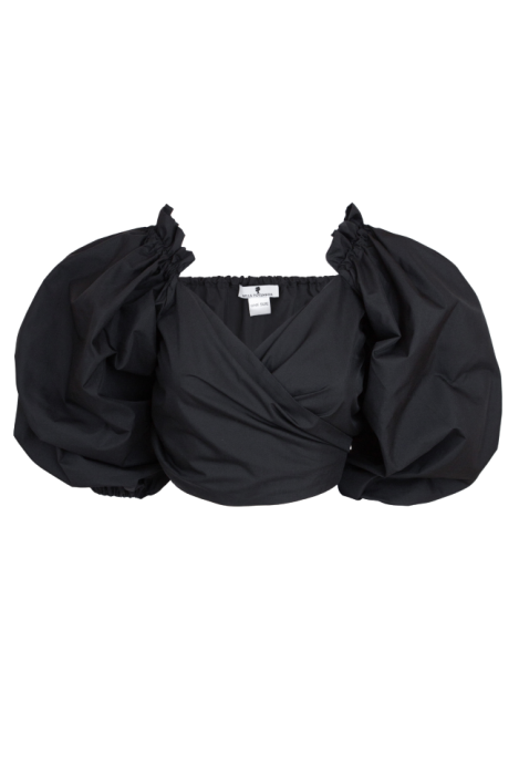 Блуза - топ "Рене" черная, объёмные рукава, на завязках
