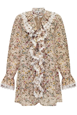Платье "Сидни" нюдовое, с кружевом, цветочный принт