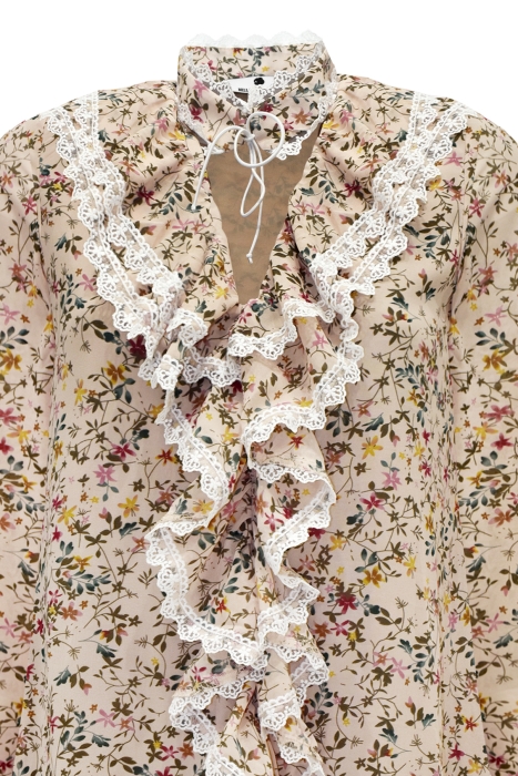 Платье "Сидни" нюдовое, с кружевом, цветочный принт