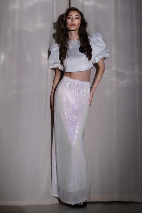 Юбка "Эрлайн" молочная, пайетки мультицвет (100 см)