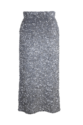 Юбка "Лотти" серая, бархат, серебристые пайетки пайетки, миди (85 см)