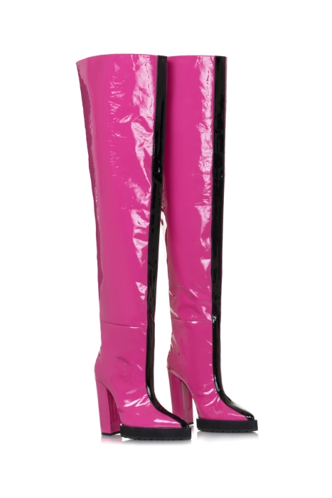 Ботфорты лак розовые, черный лампас