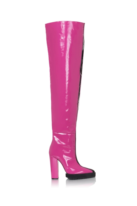 Ботфорты лак розовые, черный лампас