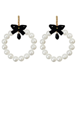 Серьги "Жемчуг" молочные, с черным бантиком