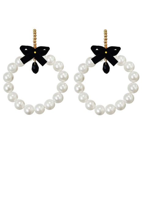 Серьги "Жемчуг" молочные, с черным бантиком