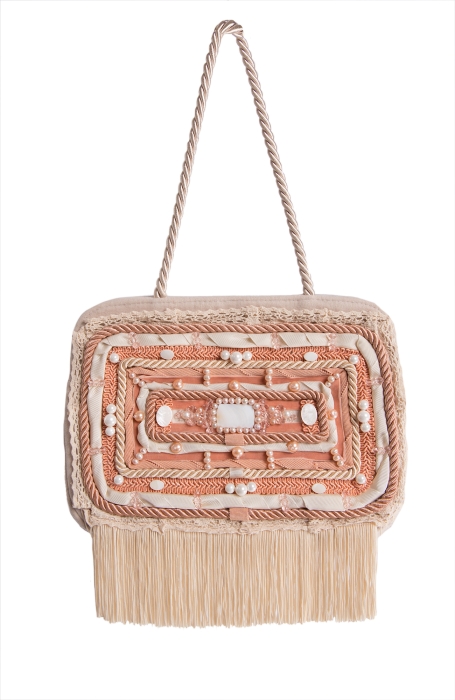 Ридикюль квадратный молочный с розовым "жемчуг"